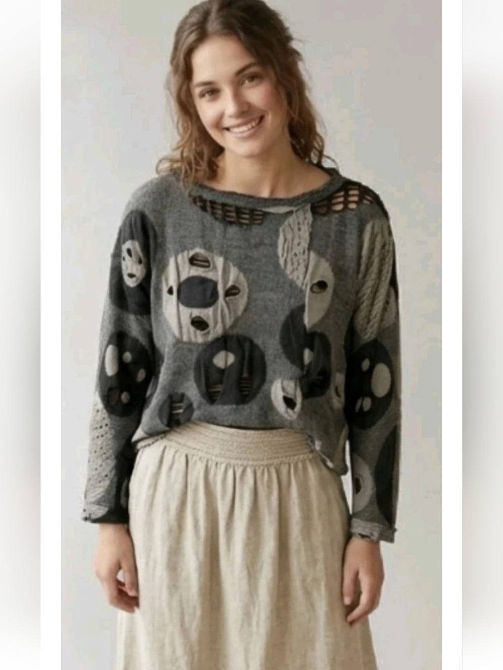 Babette Distressed Sweater Boiled Wool Deconstructed Holes Lagenlook Designer XS